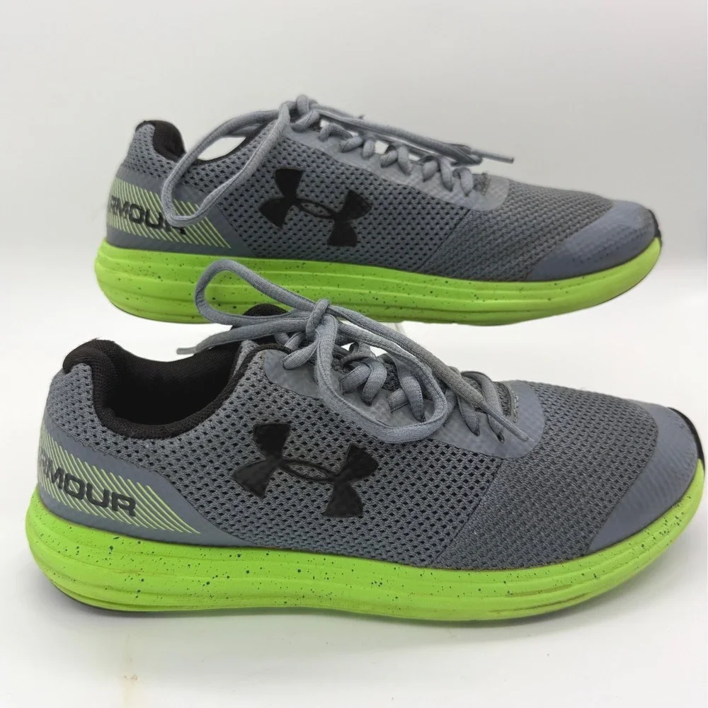 Under Armour Sneakers Kids 6.5Y Gray Lime Green Mesh Athletic Running Shoes